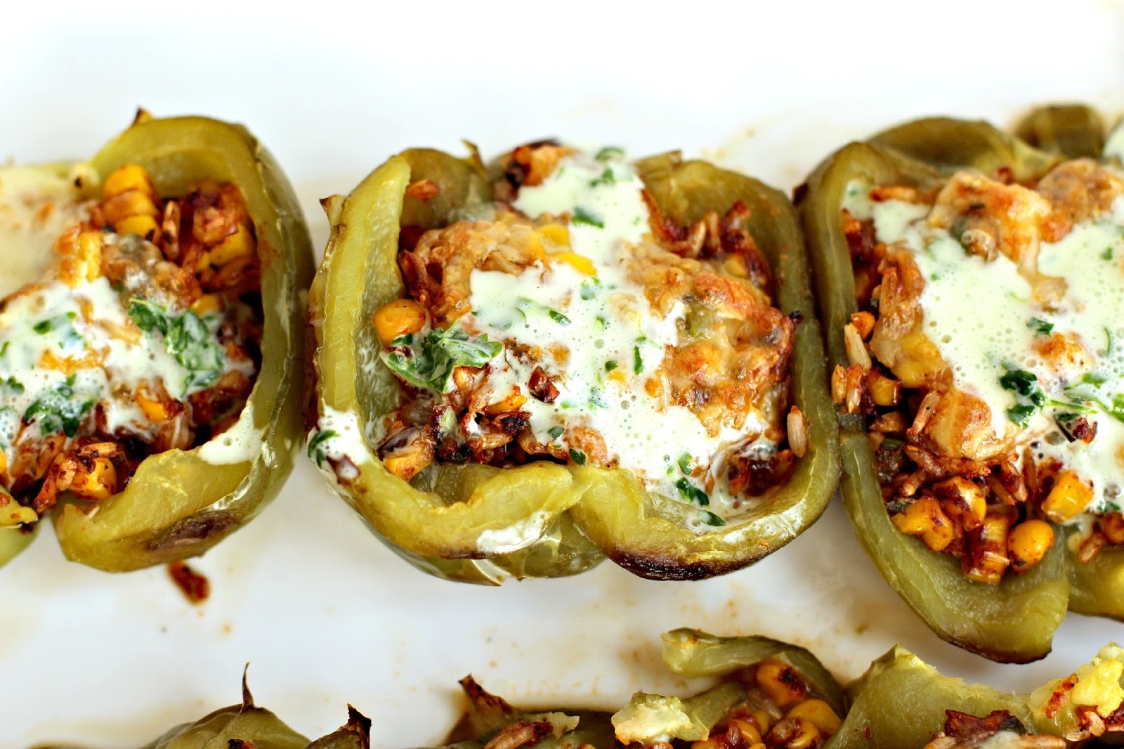 Milk and Honey Stuffed Green Peppers with CorianderLime Yoghurt Dressing