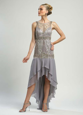 ... Prom Dresses - Platinum Beaded Chiffon Drop Waist Hi-Lo Prom Dress 