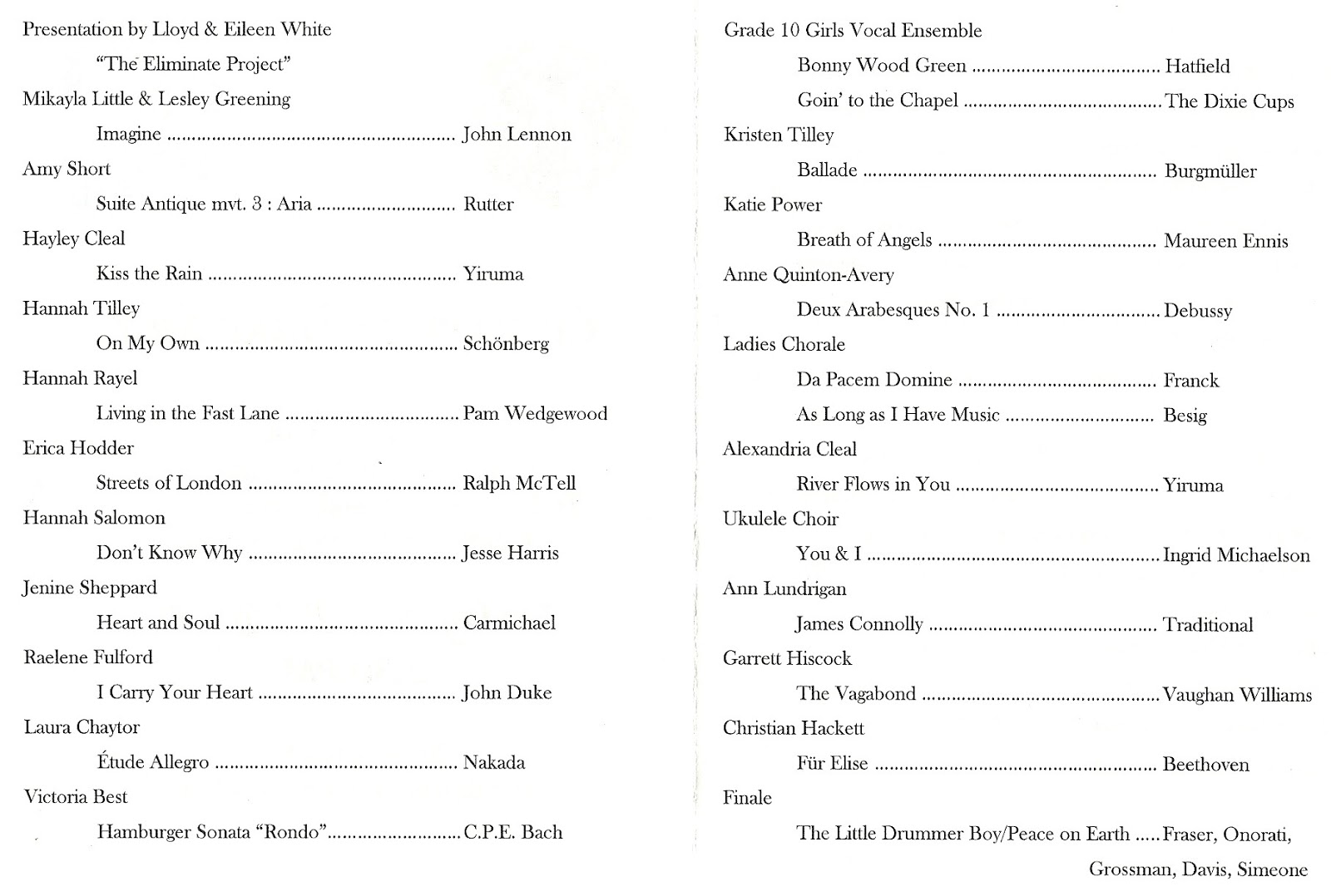 sample programme of events