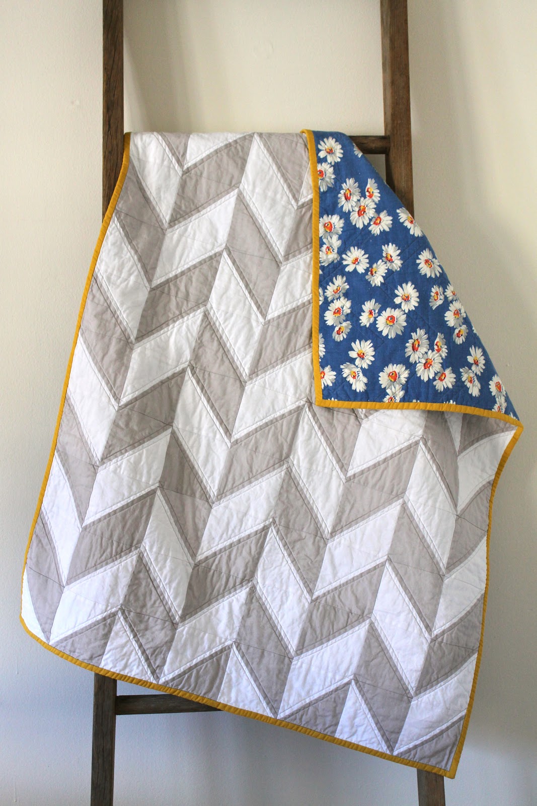 craftyblossom grey and white herringbone quilt.