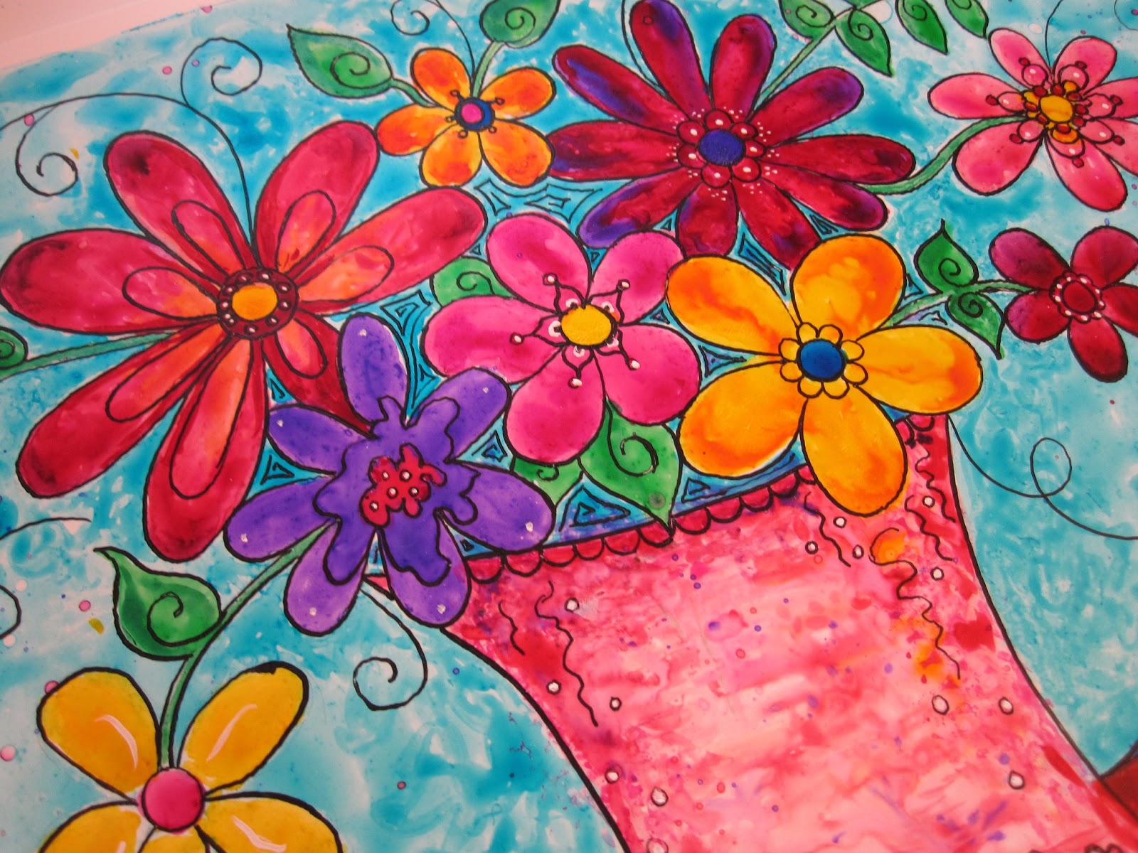 Art & Potatoes Cheery Flowers on Yupo Paper