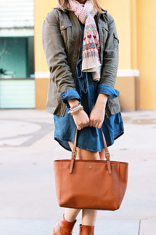Denim Dress and Military Jacket for Fall