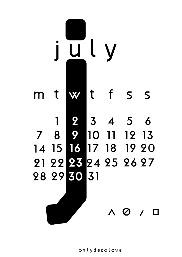 Calendar Typography S : July free typographic printable calendar only deco love Calendar Typography S : July free typographic printable calendar only deco love