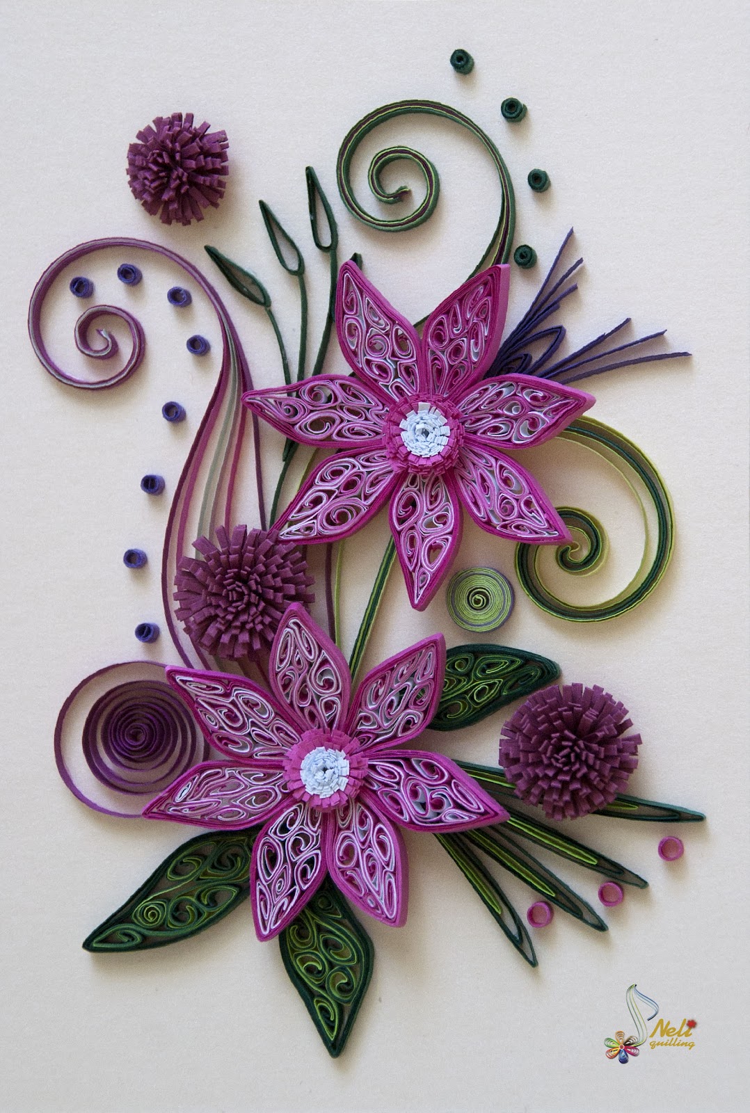 Neli Quilling Art Quilling card purple flowers