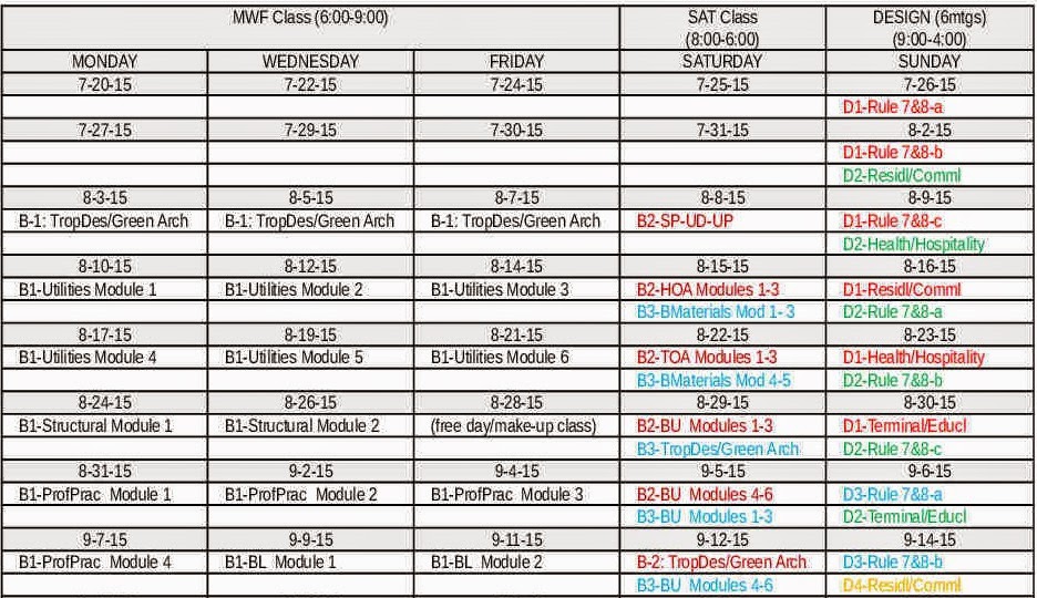 Here is the schedule