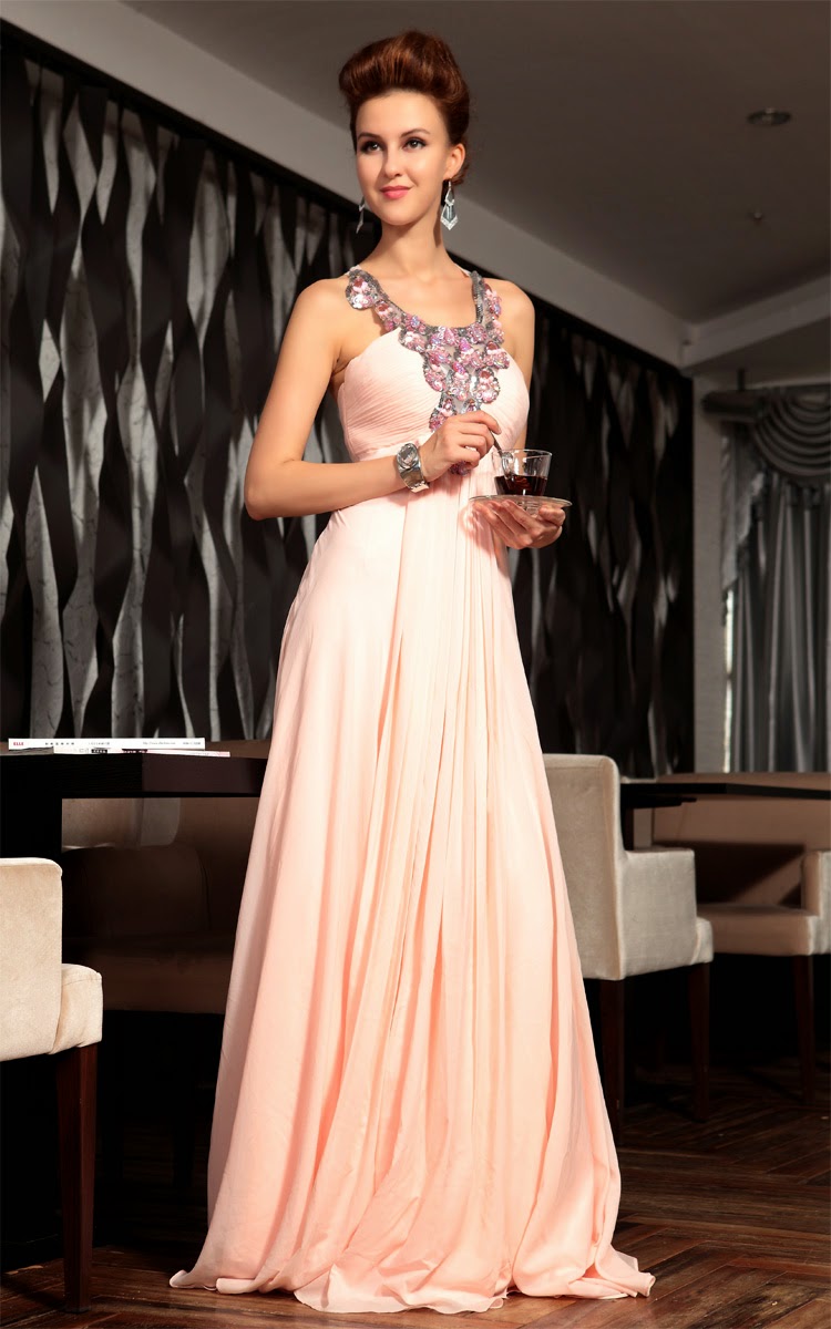 Chiffon Scoop A-line Criss Cross Back Crystals Sequins Long Prom Dress Chiffon Scoop A-line Criss Cross Back Crystals Sequins Long Prom Dress