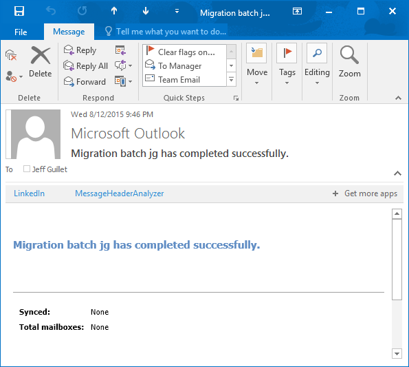 Exchange 2013 Migration Batch Completes Successfully, But Mailbox is