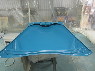 Spray painted inside of the Volvo 122S bonnet - Protec 330 Acrylic lacquer Spray painted inside of the Volvo 122S bonnet
