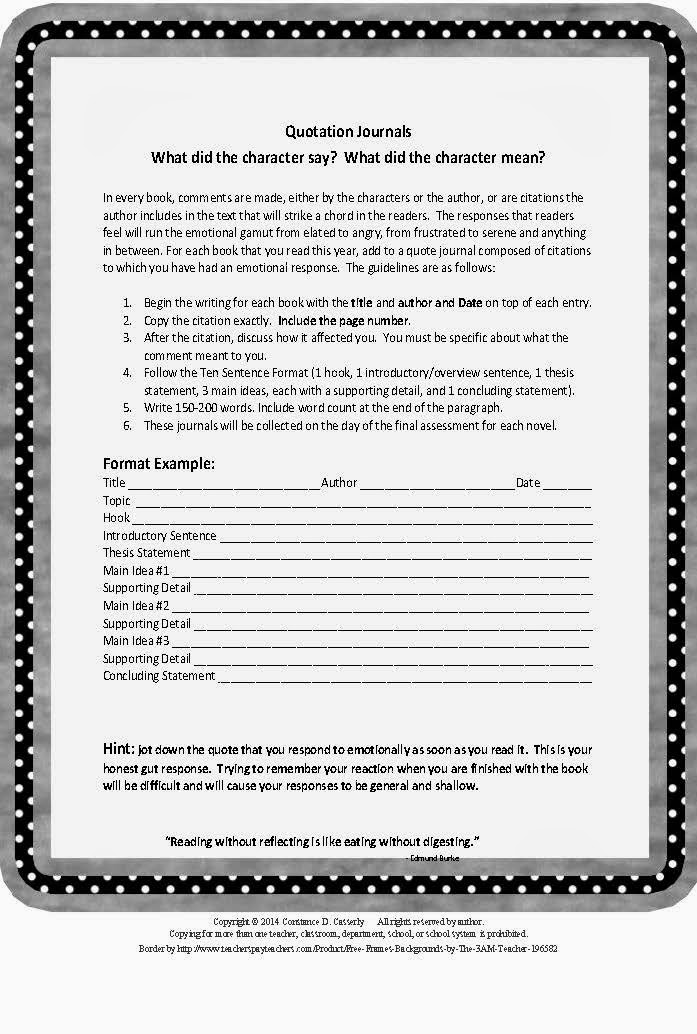Writing About Reading Quotation Journals Language Arts Activities - Writing About Reading