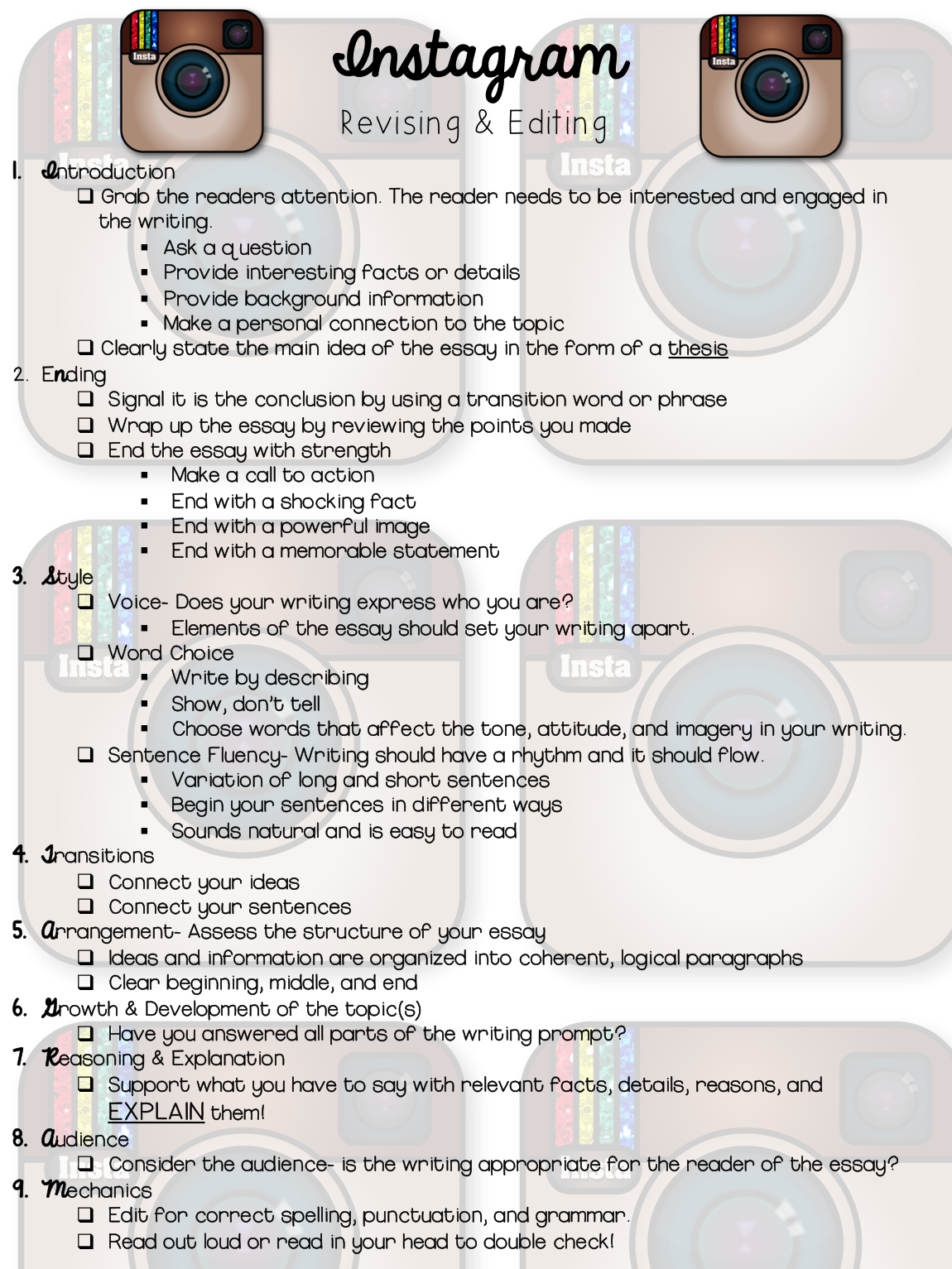 essay mechanics checklist essay mechanics checklist