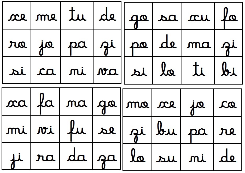 bingo silabas simples letra cursiva bingo silabas simples letra cursiva