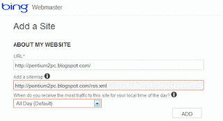 Cara Mendaftarakan Blog ke Bing dan Yahoo - Lengkapi identitas blog Anda dengan menambahkan sitemap blog Anda pada saat pendaftaran. Lalu, klik ADD. (Gambar tidak terlihat? Klik kanan tulisan ini, lalu pilih Reload Image)