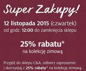 Zakupy z rabatem 25% w C&A Promocje i wyprzedaże