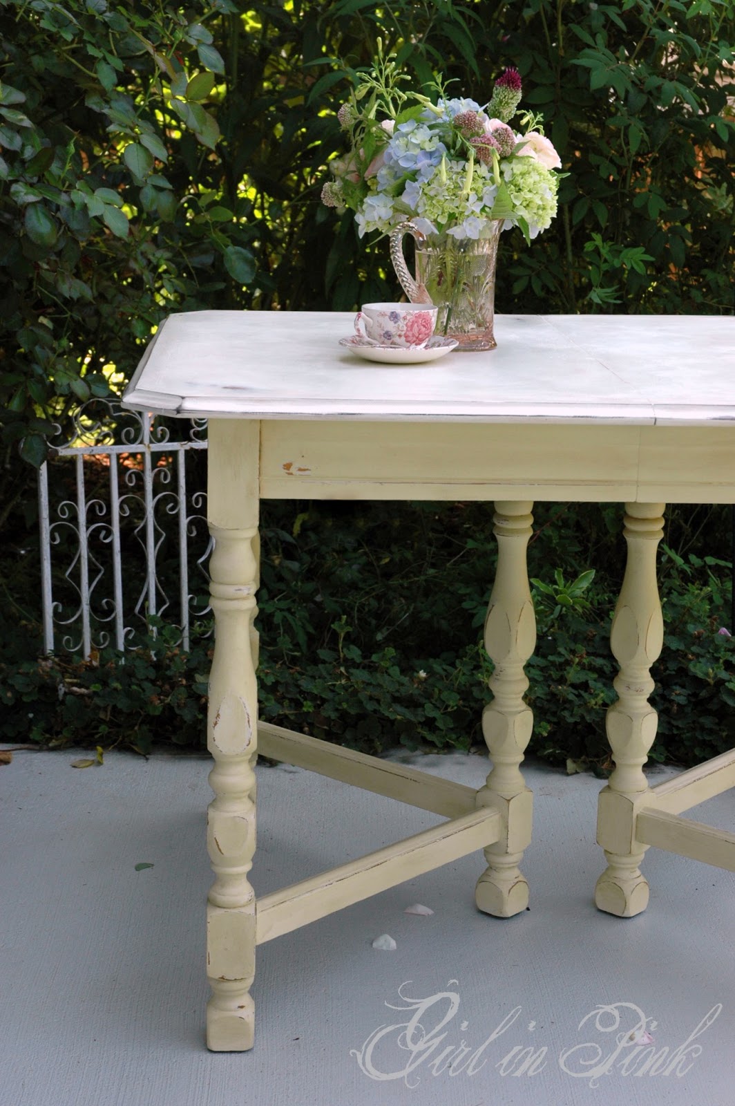 Girl in Pink Cottage Kitchen Table Redo