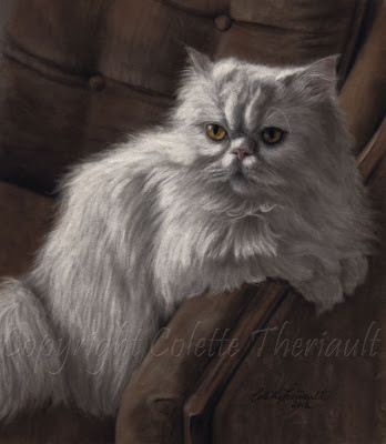 White Persian Cat Painting by Pet Portrait Artist Colette Theriault