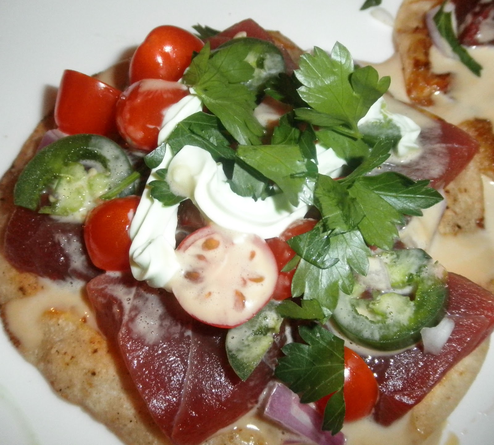 Cecelia Heer's Culinary Corner TUNA PIZZA WITH ANCHOVY AIOLI TOPPED