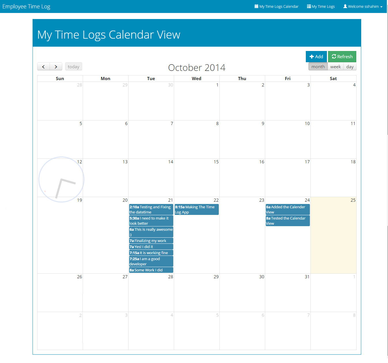Employee Time Log Calendar View using fullcalendar.js