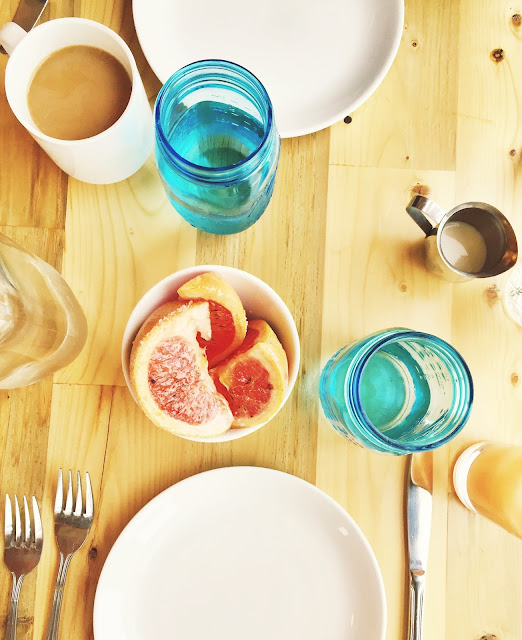 brunch, grapefruit, flatlay