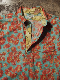engineered garments popover l/s shirt in red printed floral