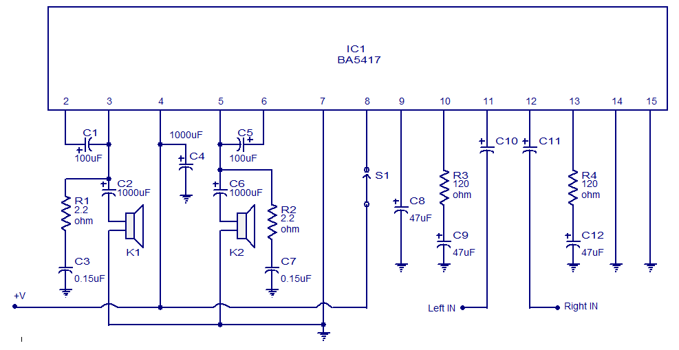 BA5406 Stereo Amplifier Circuit amplifier circuit schematic projects