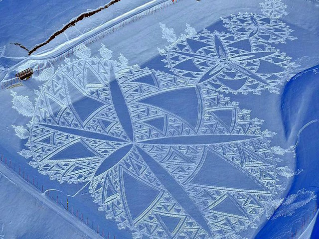 Hombre camina durante todo el día para crear masivos patrones de nieve