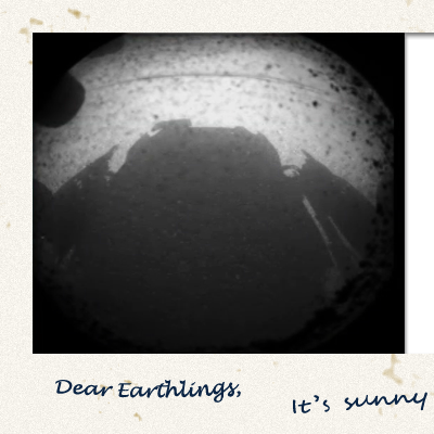 Polaroid from Curiosity, the Mars Science Laboratory robotic rover, that landed successfully on Mars on 6th August 2012. NASA/JPL.