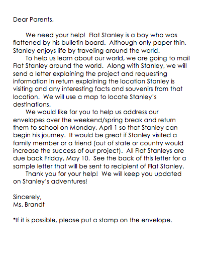 brandt 39 s buzz flat stanley example cover letter for teachers