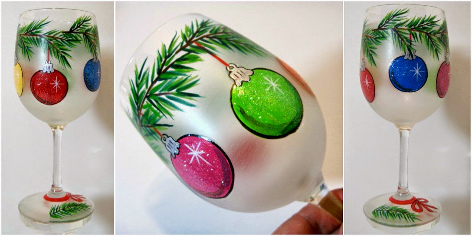 Festive Christmas ornaments painted, frosted wine glass Festive Christmas ornaments painted, frosted wine glass / www.kudoskitchenbyrenee.wazala.com