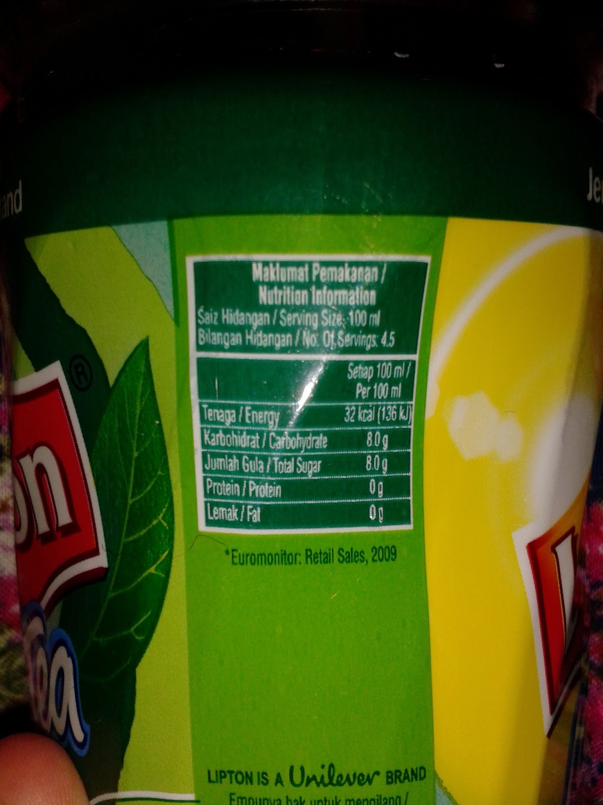 malaysiafoodinformation Nutrition information Lipton Green Tea 9