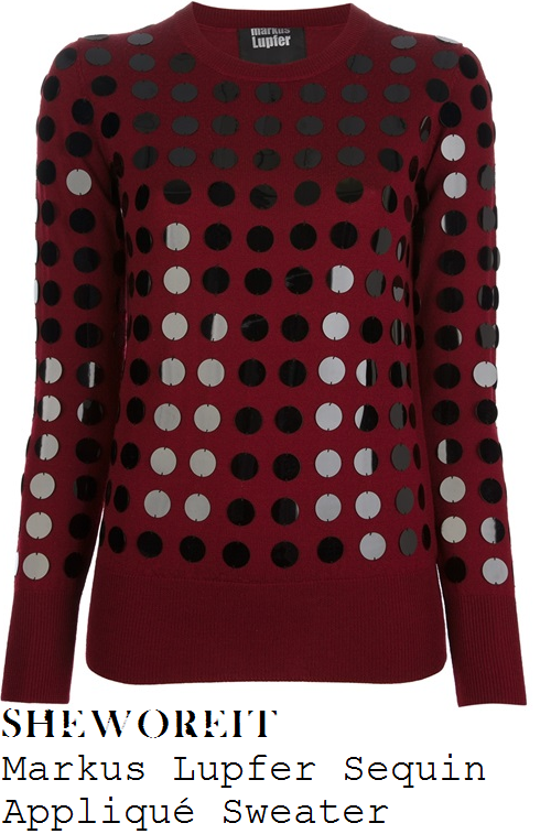 caroline-flack-red-and-black-sequin-disc-embellished-jumper-xtra-factor caroline-flack-red-and-black-sequin-disc-embellished-jumper-xtra-factor