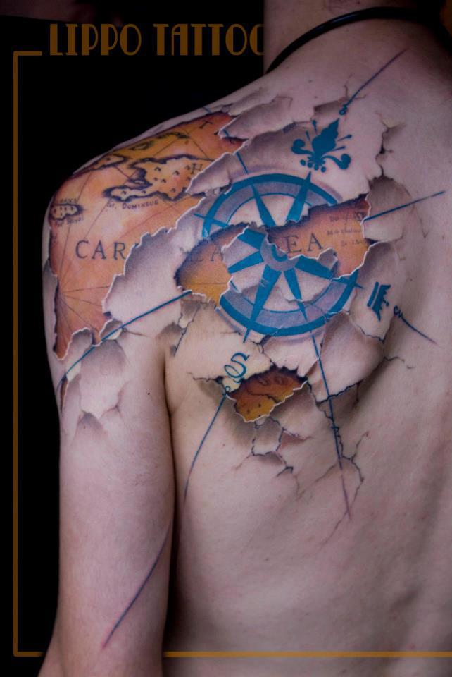 MECHANICAL TATTOOS WİTH WORLD MAP ON BACK