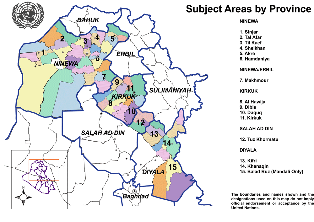 map of the disputed territories of northern iraq unami