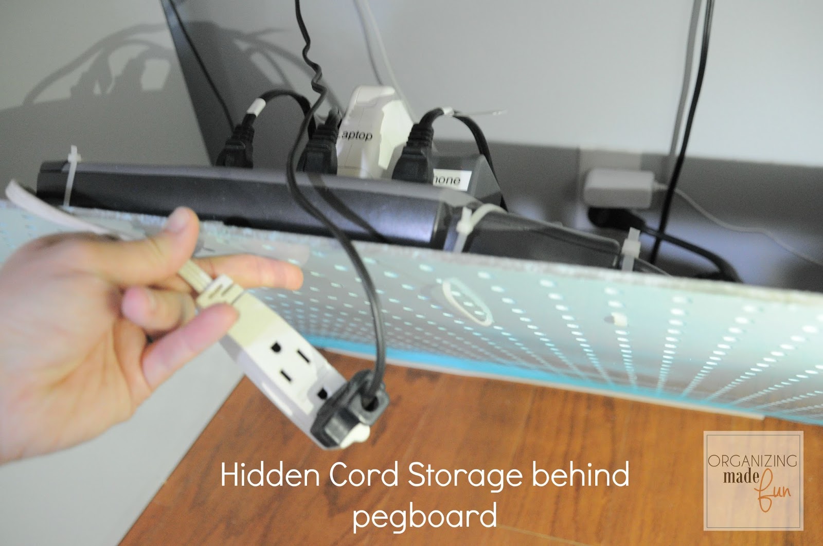 Organizing Made Fun How To Hide Messy Cords With Pegboard
