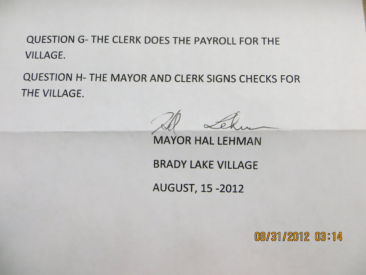 Brady Lake Village mayor Hal Lehman's responce to a BLV public records request.