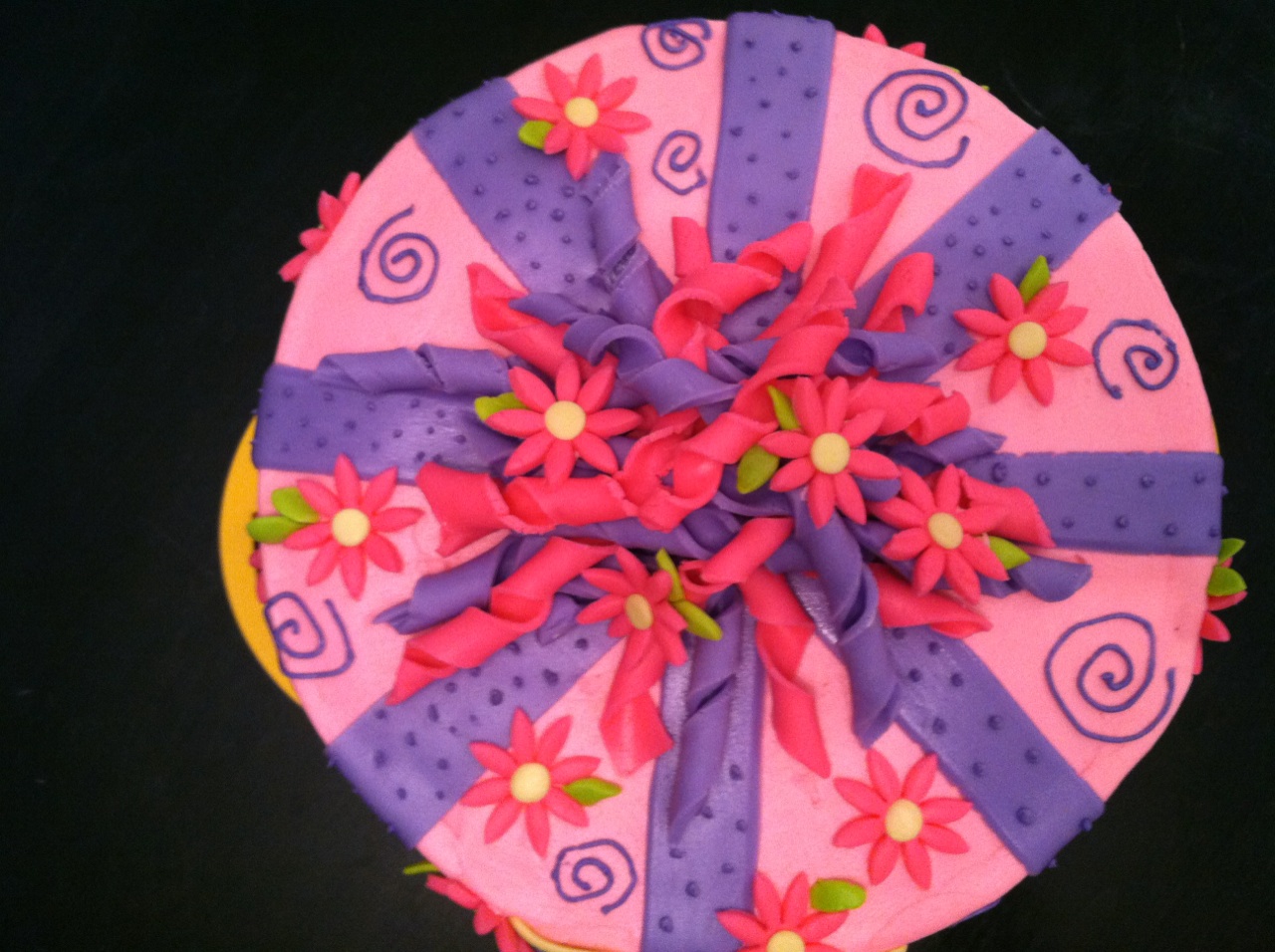 Cat's Cake Creations Pink and Purple Birthday Cake with Marshmallow Fondant Flowers