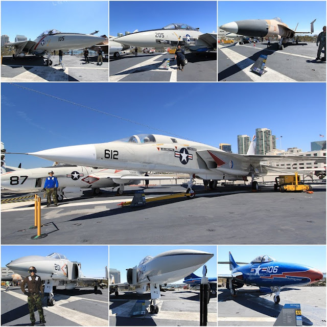 Various aircraft carrier models at the flight deck on the roof of the USS Midway Museum in San Diego, California, USA Various aircraft carrier models at the flight deck on the roof of the USS Midway Museum in San Diego, California, USA