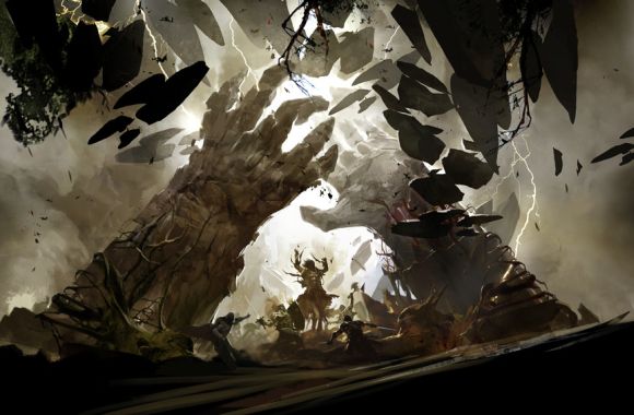 Kekai Kotaki ilustrações arte conceitual fantasia dragões, demônios e outros gigantescos monstros