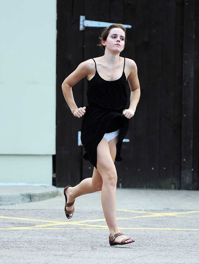 Naturally Bikini: Emma Watson Upskirt white panty with long Black dress