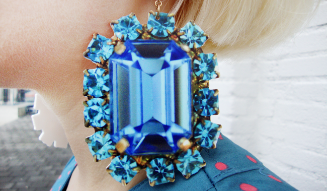 Tatty Devine blue printed perspex gem stone earrings Tatty Devine, gem stone earrings, printed earrings