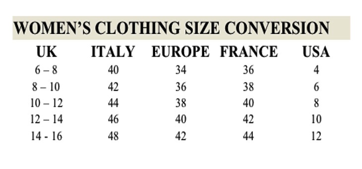 Pants Size Chart Europe Usa