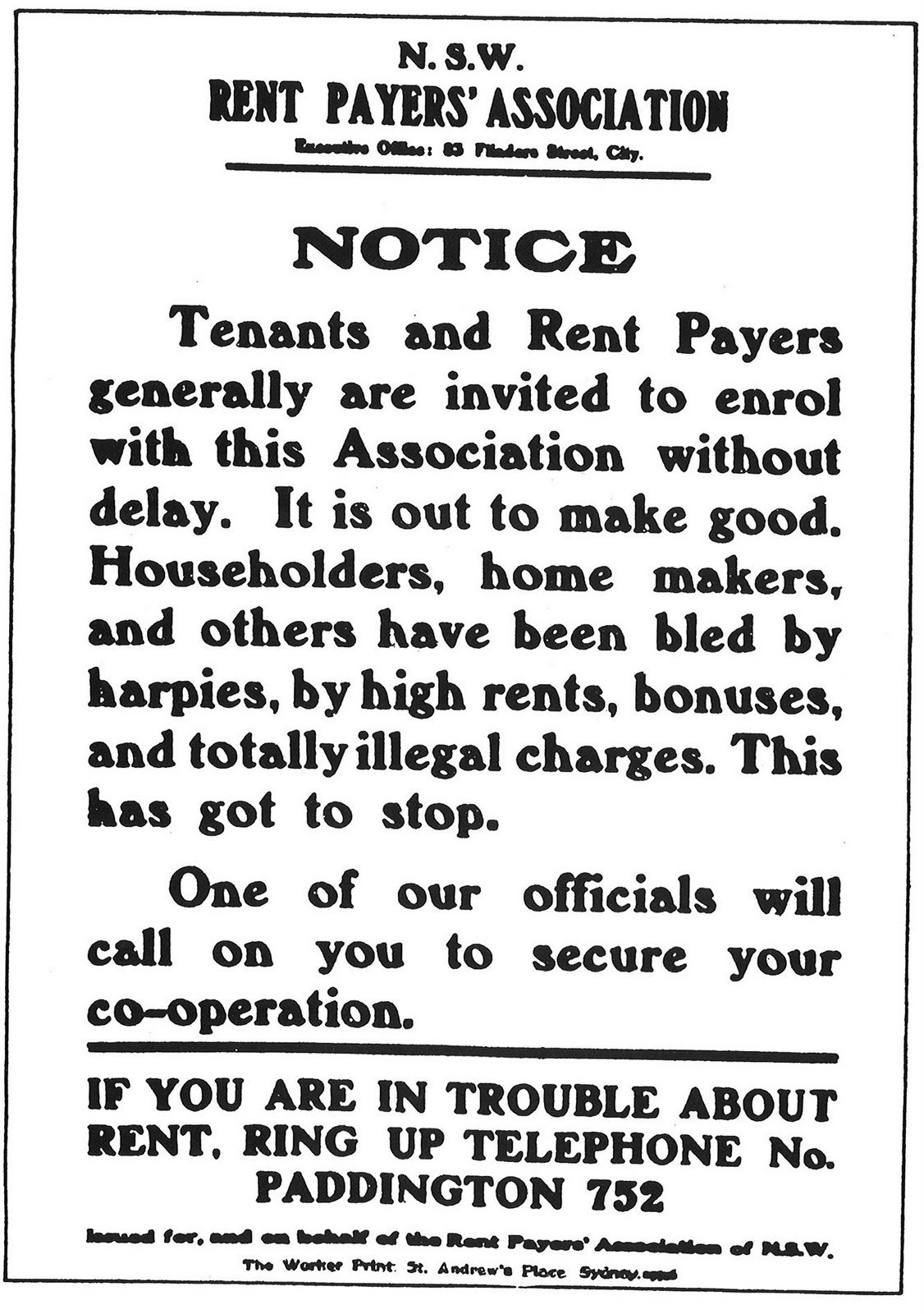 Tenancy services existed as early as 1910 when the New South Wales Rent ... harpies ... I have an understanding of the legislation, will watch Government and ...