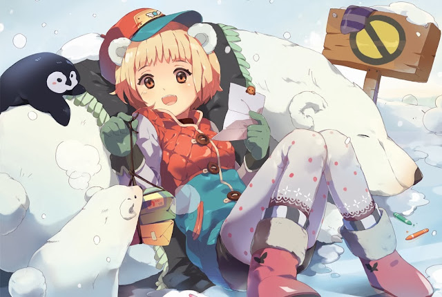 <----Raza Nimals----> Anime+girl+cutie+polar+bear+penguin+north+pole+scenery+snow+by+iru+mangaka+artist+5+stars+phistars+worthy+wallpaper