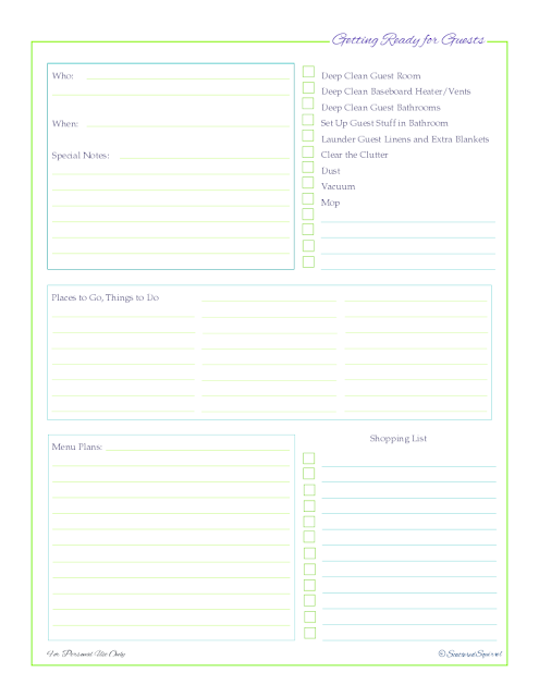 check list for getting ready for guests