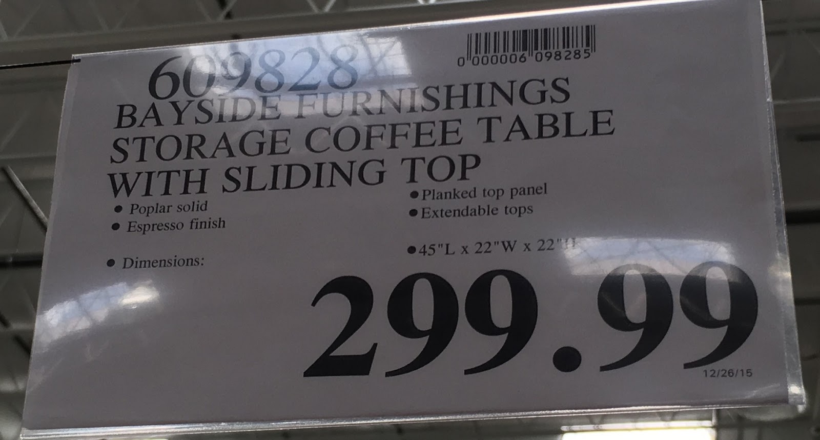 Bayside Furnishings Storage Cocktail Table Costco Weekender