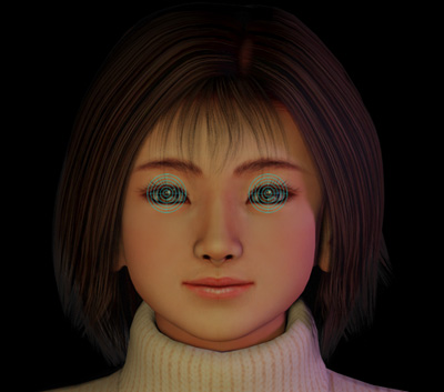 Image of Nozomi from Shenmue Passport, with mock-up of her eyes being tracked.