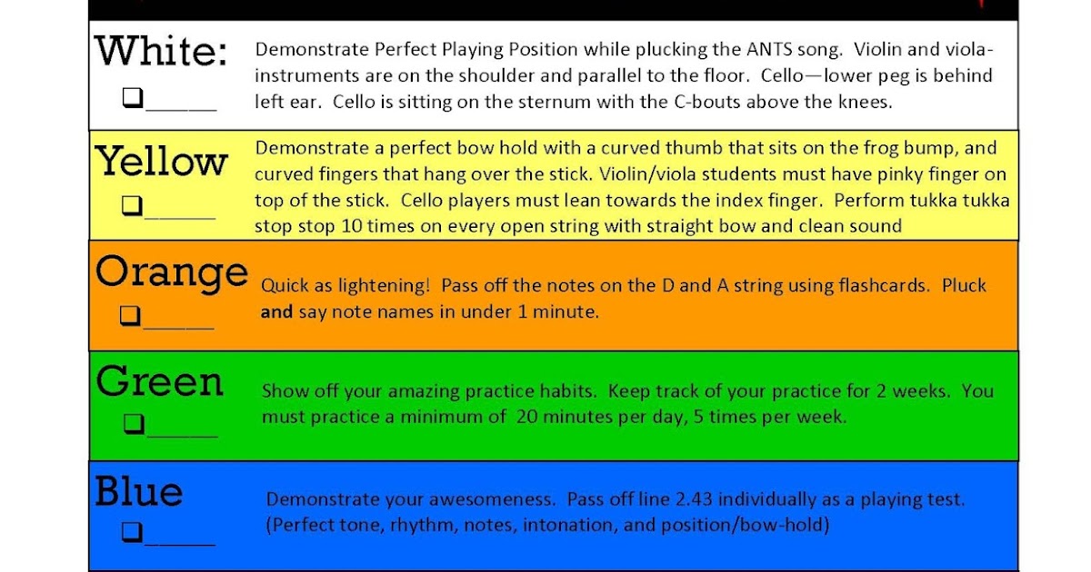 Orchestra Classroom Karate Strings Pass Off Sheet and Curriculum Guide