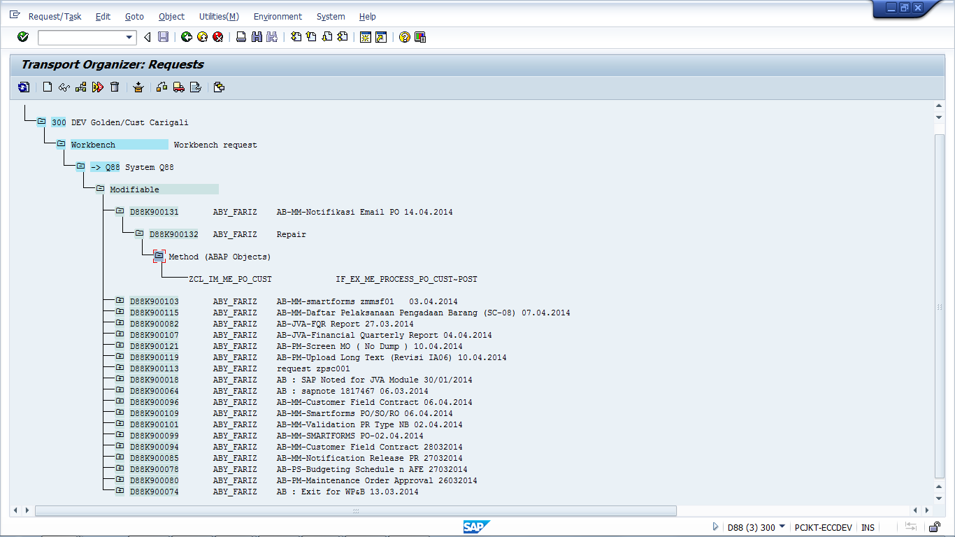 SapSystemsOfReza ADJUST TEMPLATE, GIU STATUS, MANAGE TR, MANAGE LOCK
