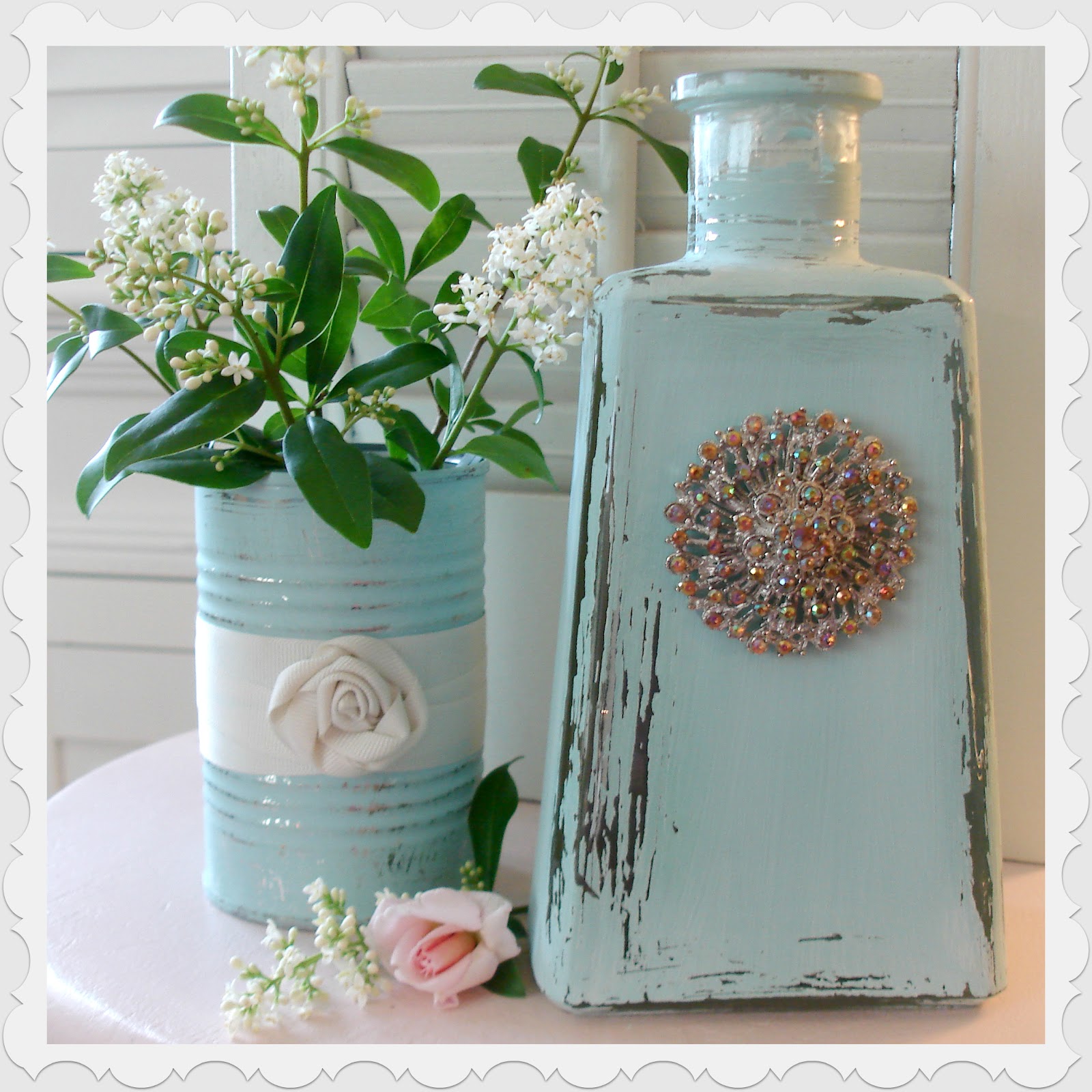 glass bottle and tin can repurpose antique christmas tins