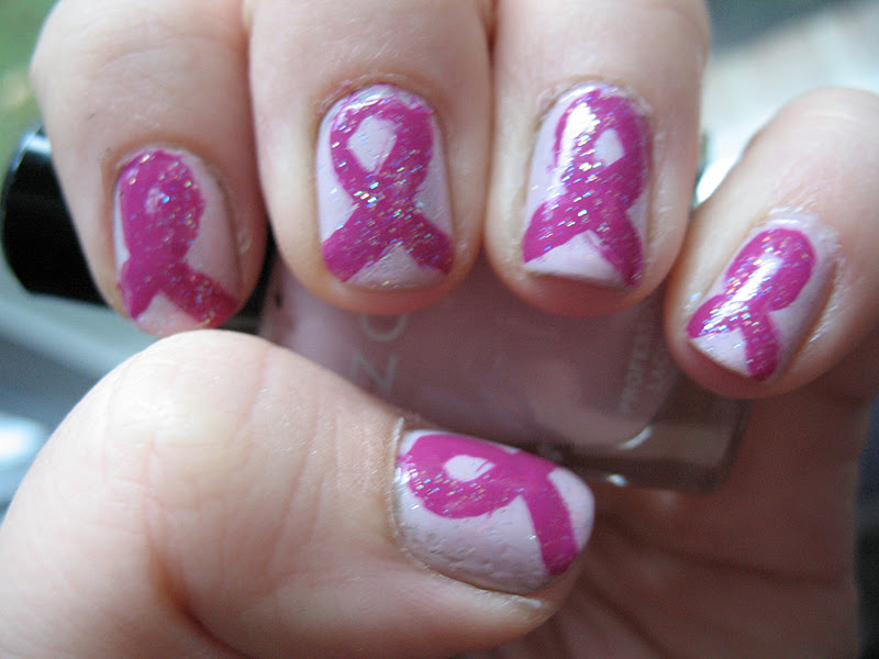 Moondancerjen's Nails Breast Cancer Awareness Pink Ribbon Nails