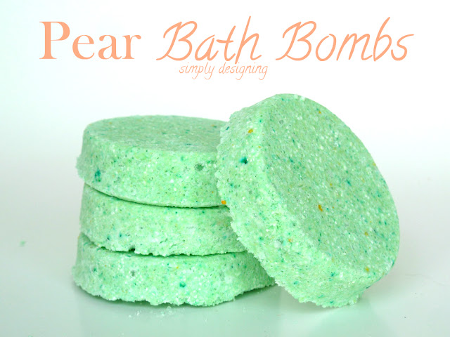 Bath Bomb Recipes are so easy and inexpensive to make and the customization possibilities are endless! This one is made with pear but you can use any fragrance you want to!